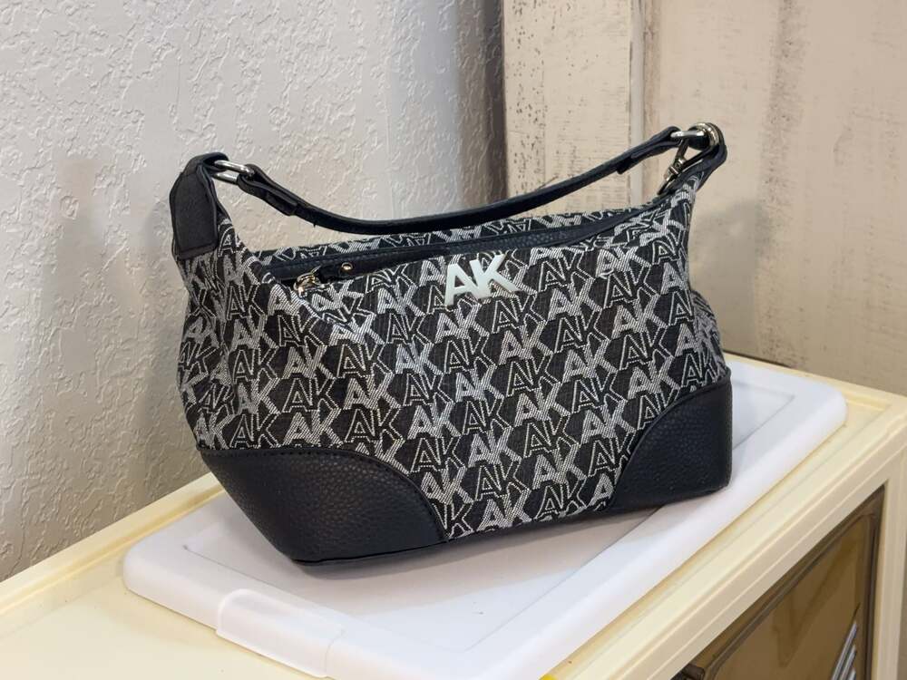 Ba: Anne Klein AK Logo Print Black and White Shoulder Bag